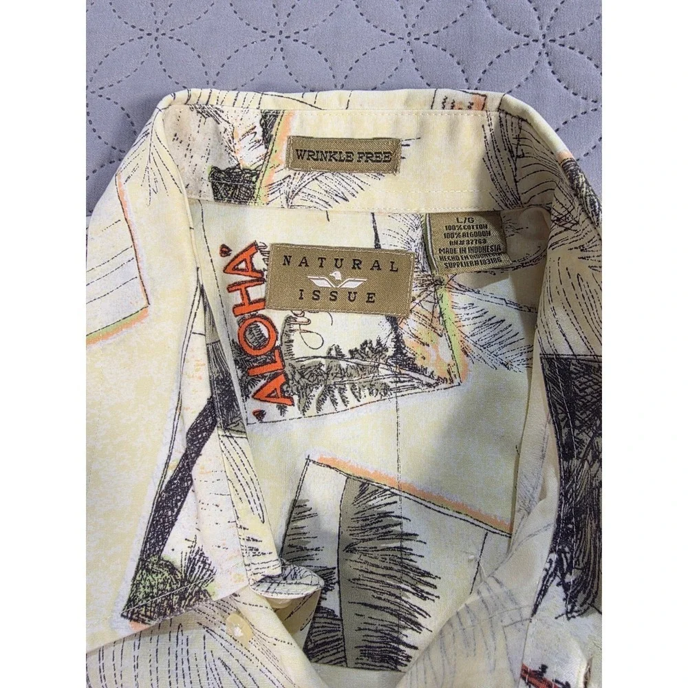 Natural Issue Mens Large Aloha Hawaiian Postcard Print Cotton Button Down Shirt